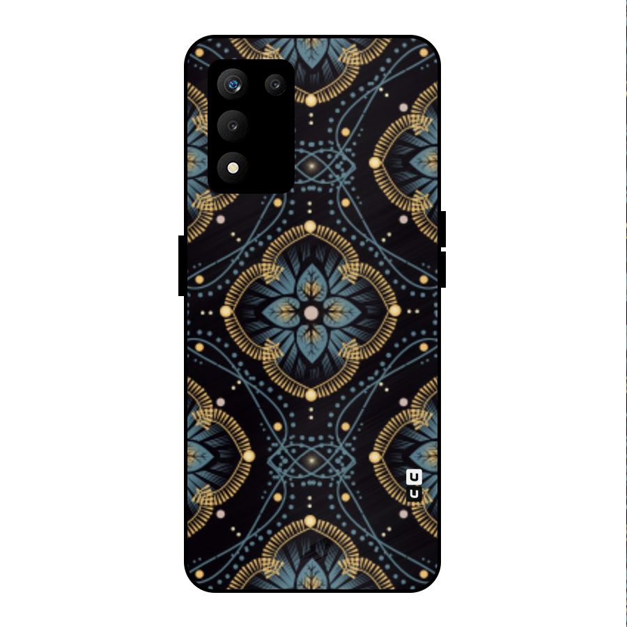 Blue With Black Flower Metal Back Case for realme 9 5G SE