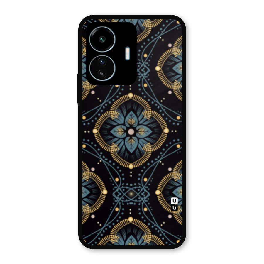 Blue With Black Flower Metal Back Case for vivo iQOO Z6 Lite 5G