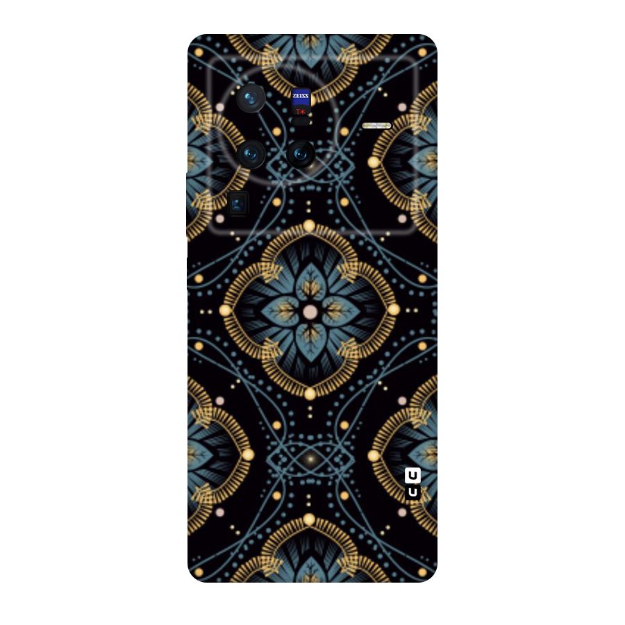 Blue With Black Flower Original Polycarbonate Back Case for Vivo X80