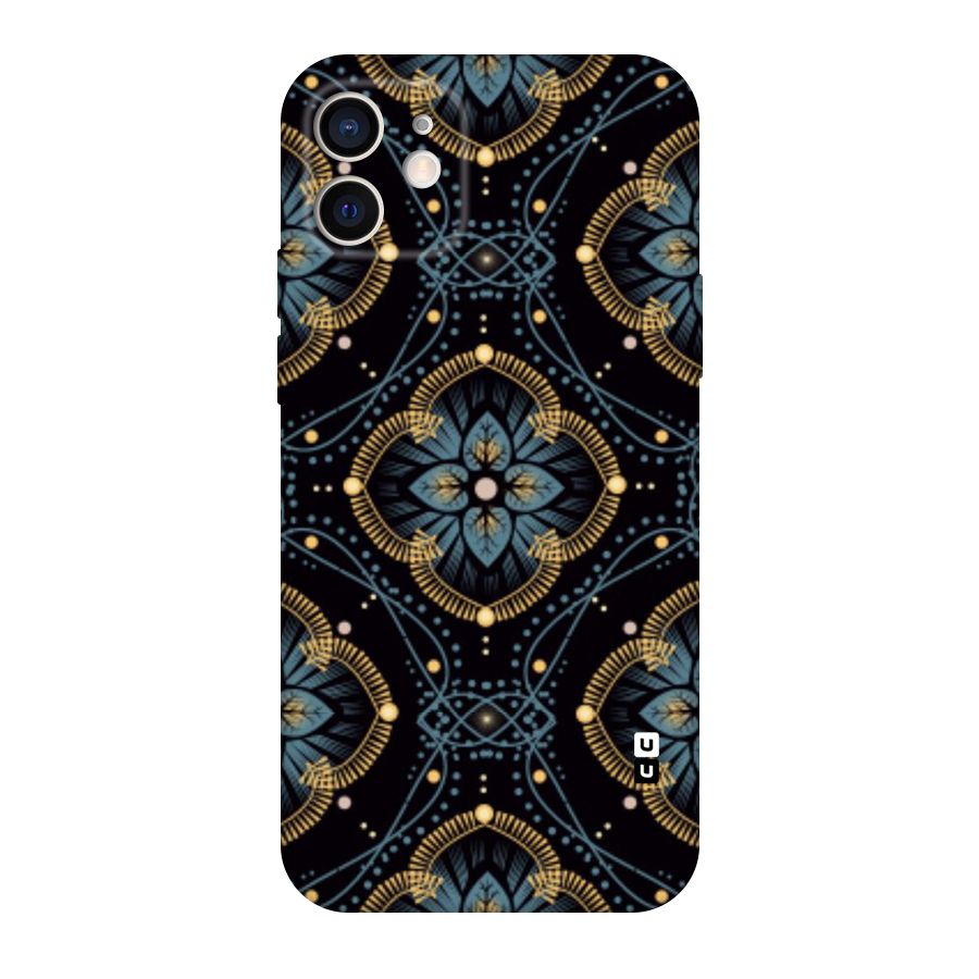 Blue With Black Flower Original Polycarbonate Back Case for iPhone 12