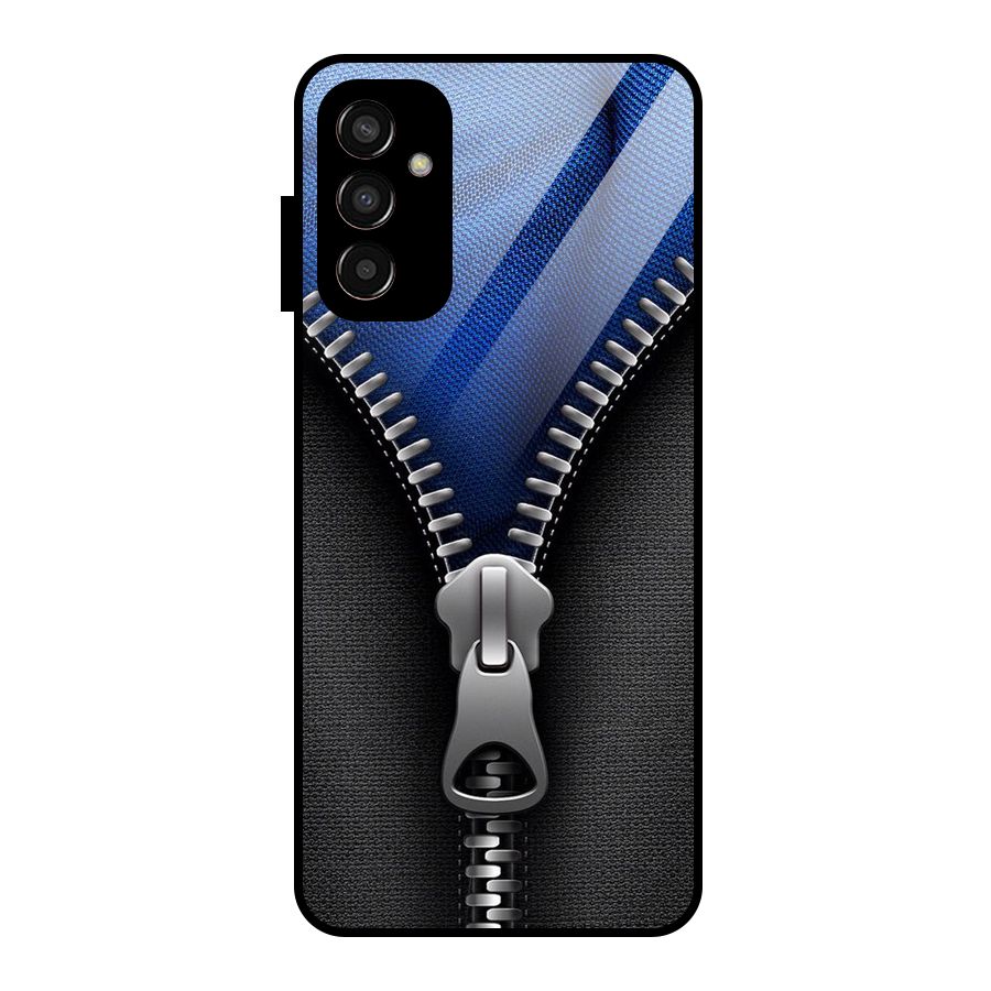 Blue Zipper Glass Back Case for Galaxy F13