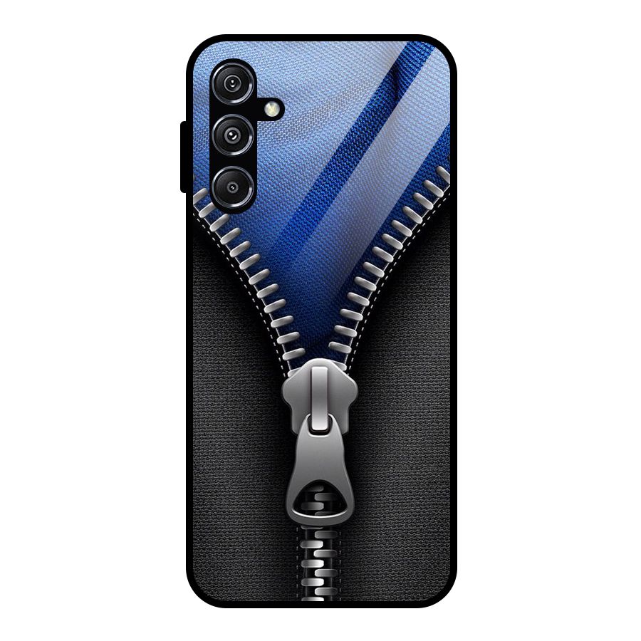 Blue Zipper Glass Back Case for Galaxy M34 5G
