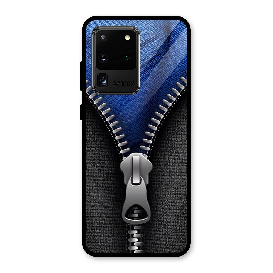 Blue Zipper Glass Back Case for Galaxy S20 Ultra
