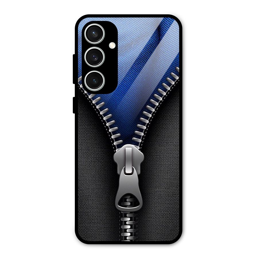 Blue Zipper Glass Back Case for Galaxy S23 FE