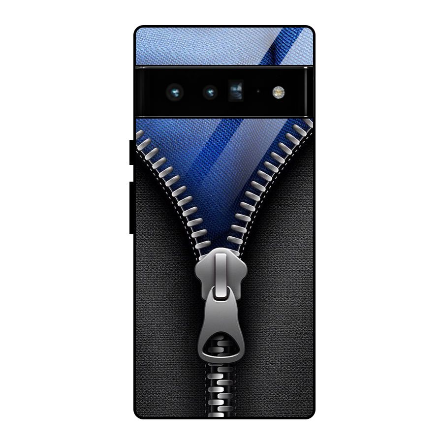 Blue Zipper Glass Back Case for Google Pixel 6 Pro
