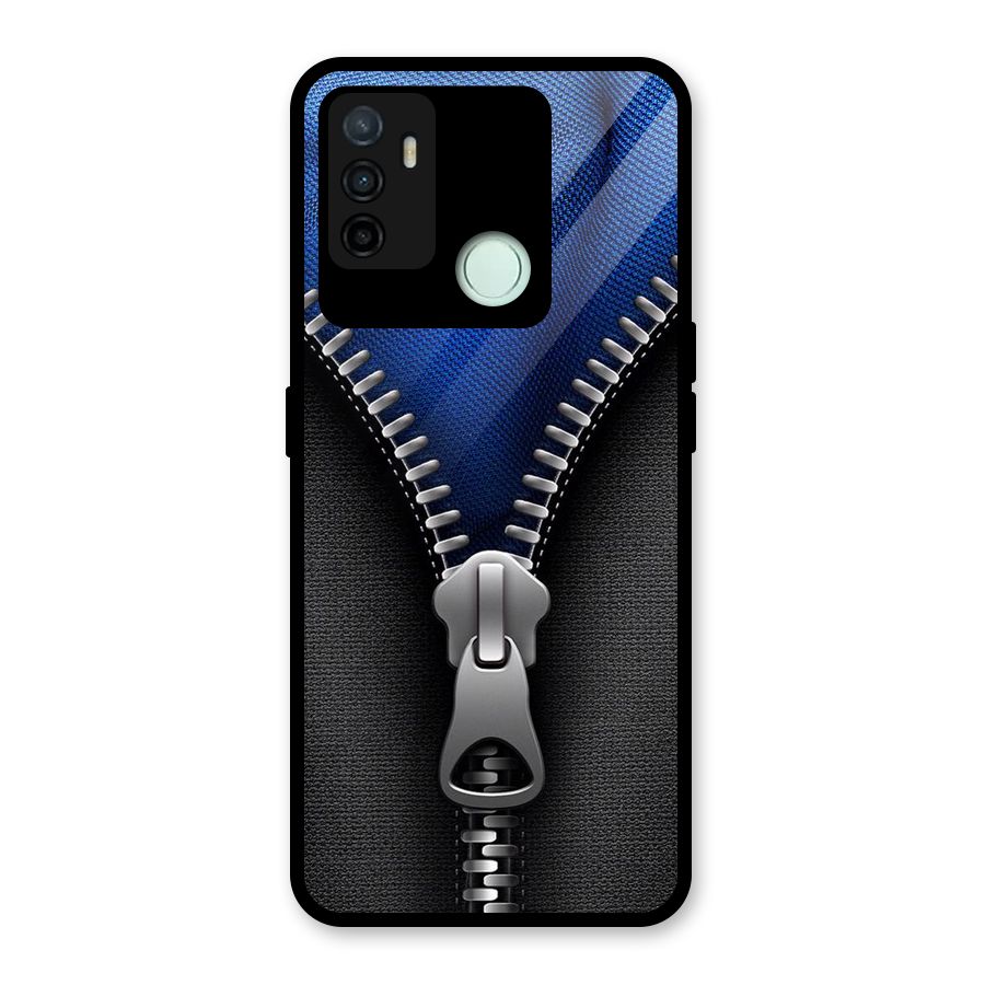 Blue Zipper Glass Back Case for Oppo A53