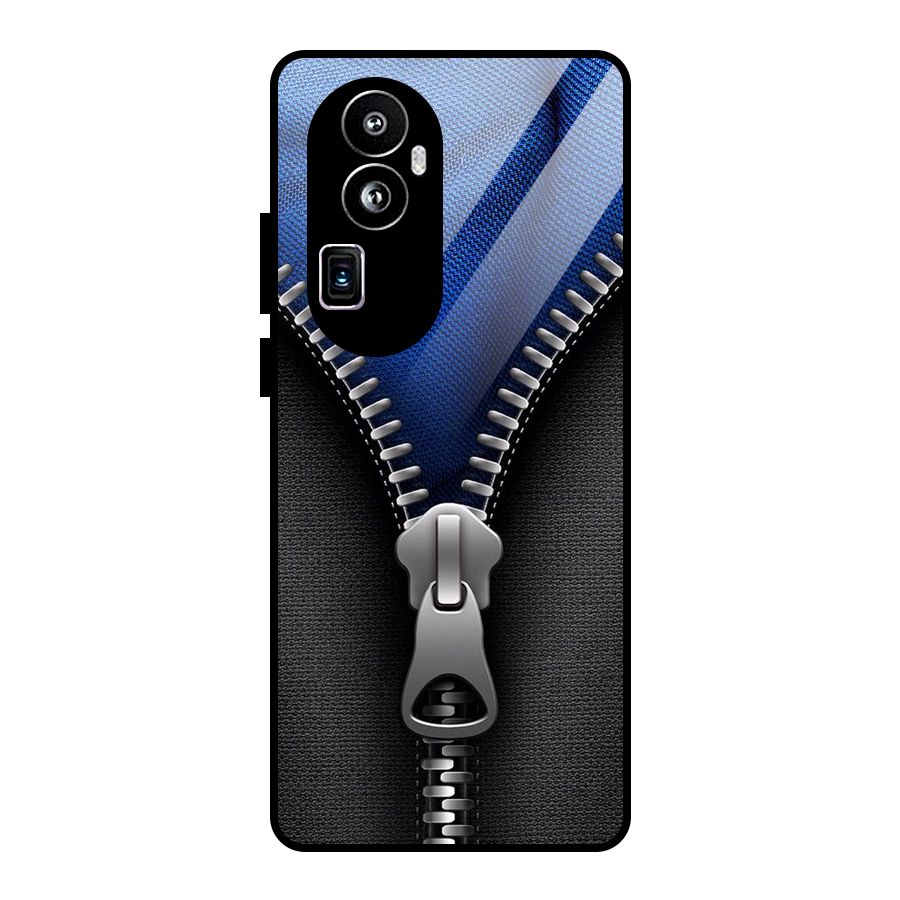 Blue Zipper Glass Back Case for Oppo Reno10 Pro Plus