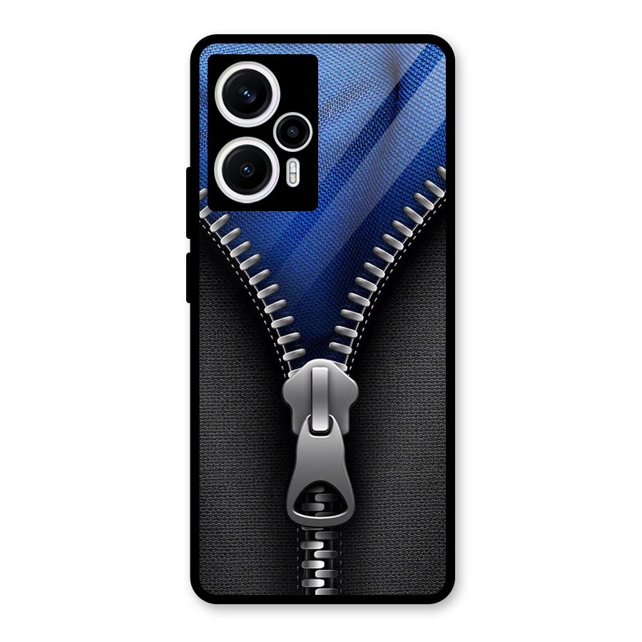 Blue Zipper Glass Back Case for Poco F5