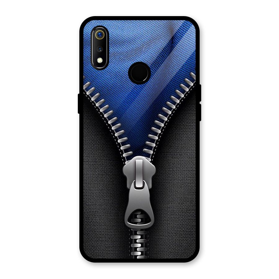Blue Zipper Glass Back Case for Realme 3