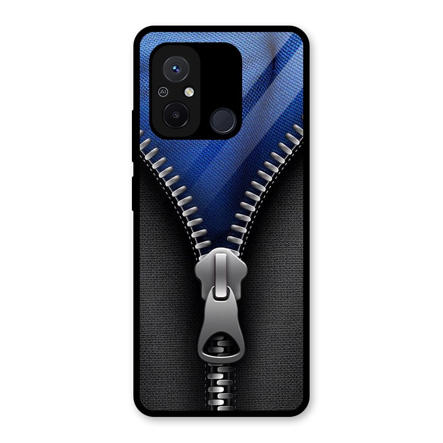 Blue Zipper Glass Back Case for Redmi 12C