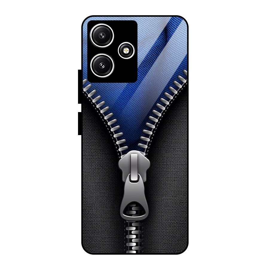 Blue Zipper Glass Back Case for Redmi 12 5G