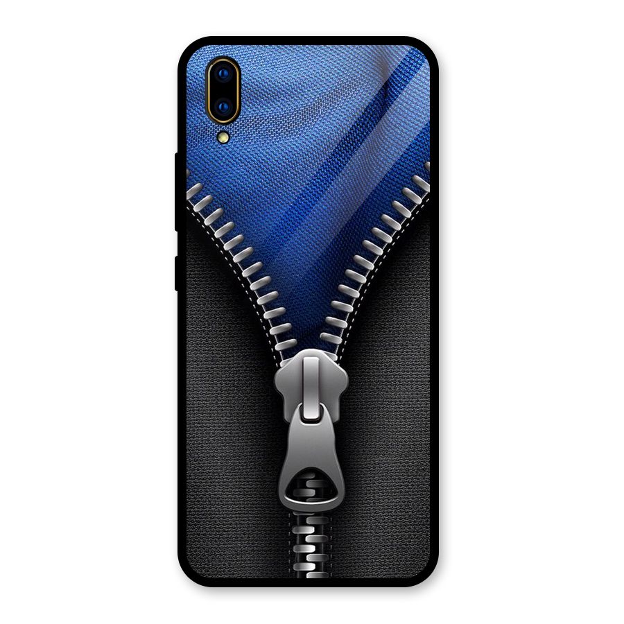 Blue Zipper Glass Back Case for Vivo V11 Pro