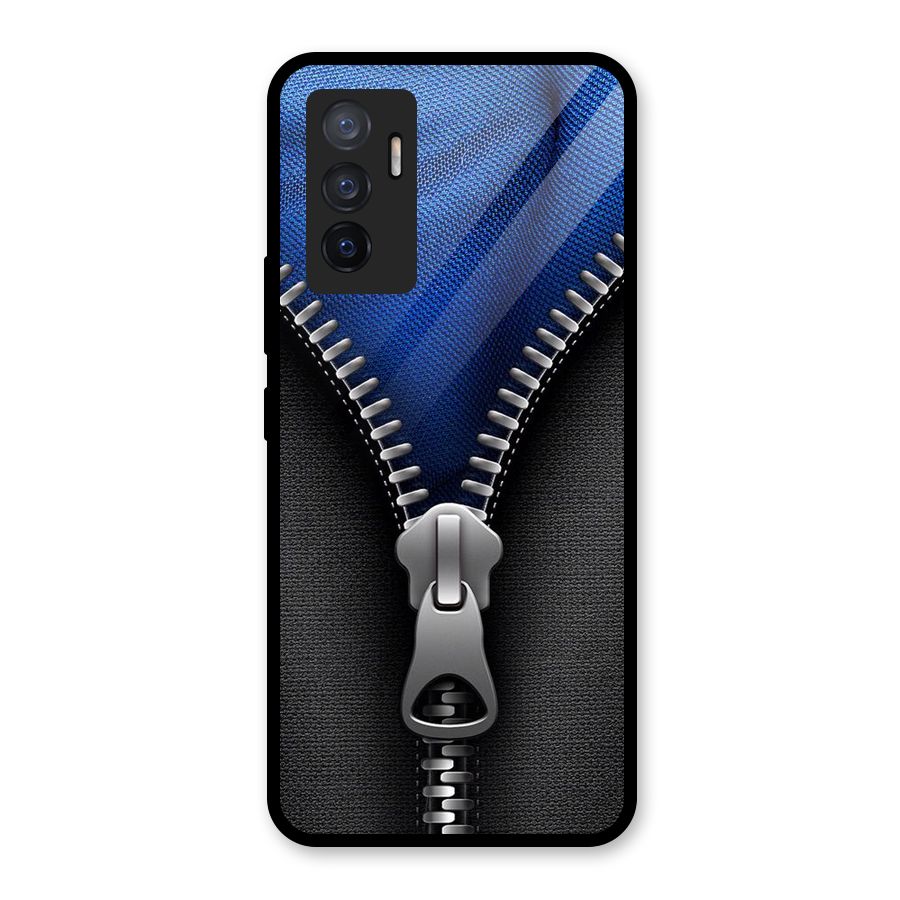 Blue Zipper Glass Back Case for Vivo V23e