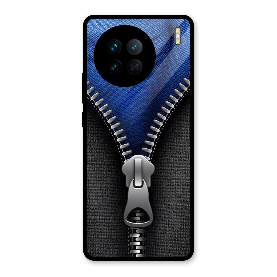Blue Zipper Glass Back Case for Vivo X90