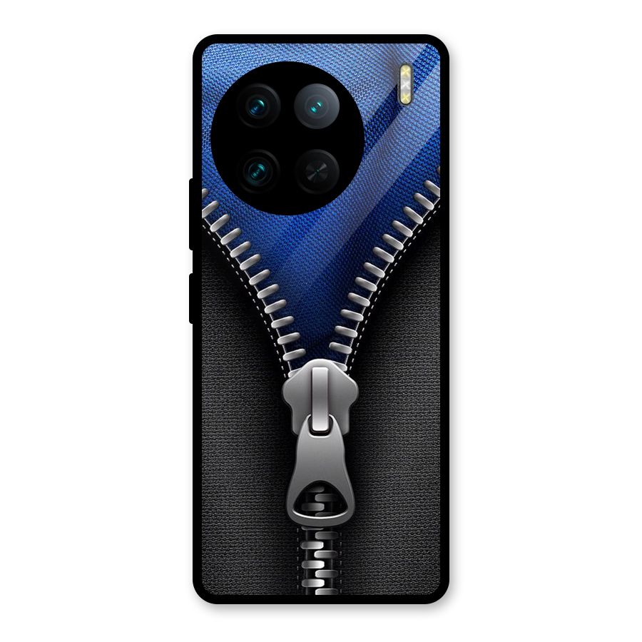 Blue Zipper Glass Back Case for Vivo X90 Pro