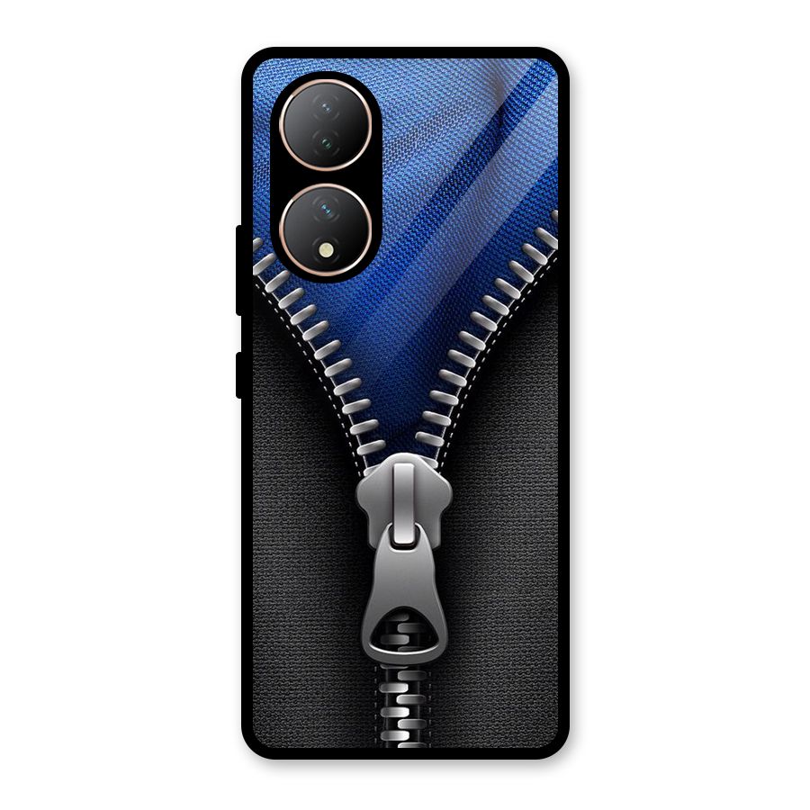 Blue Zipper Glass Back Case for Vivo Y100A
