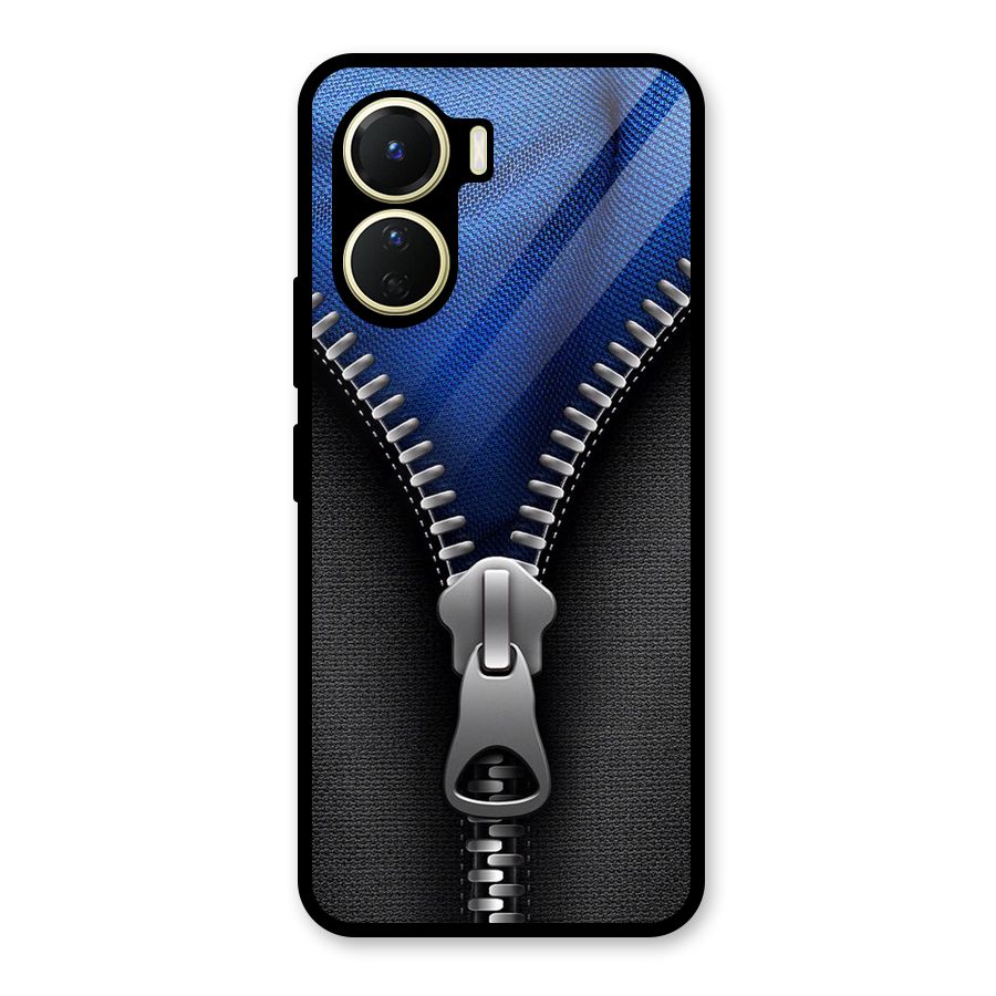 Blue Zipper Glass Back Case for Vivo Y16