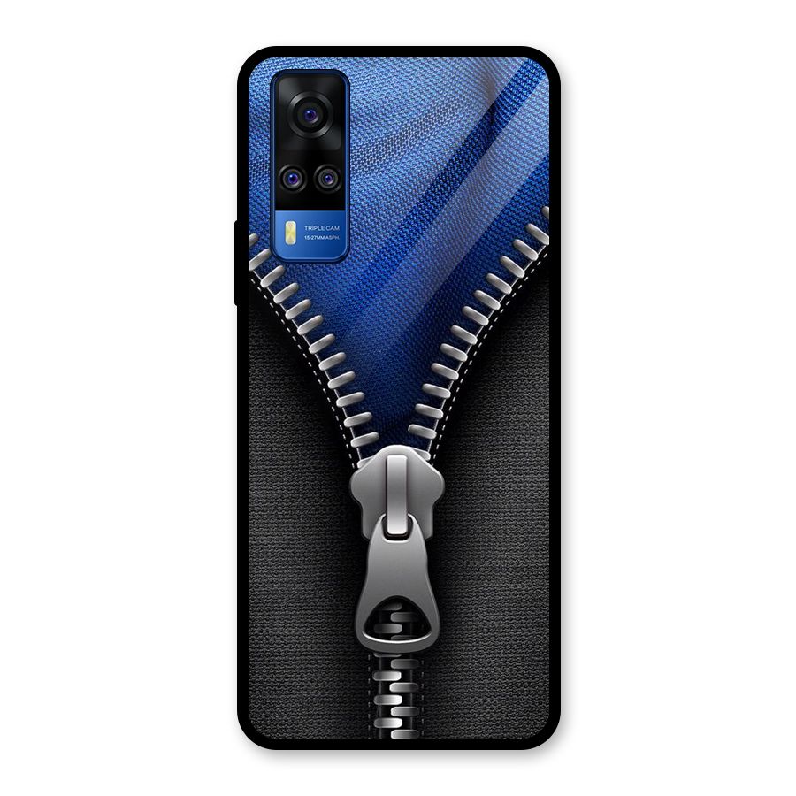 Blue Zipper Glass Back Case for Vivo Y31
