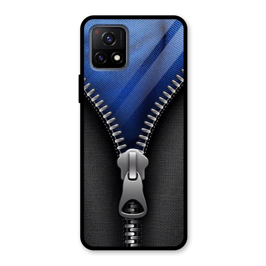 Blue Zipper Glass Back Case for Vivo Y72 5G