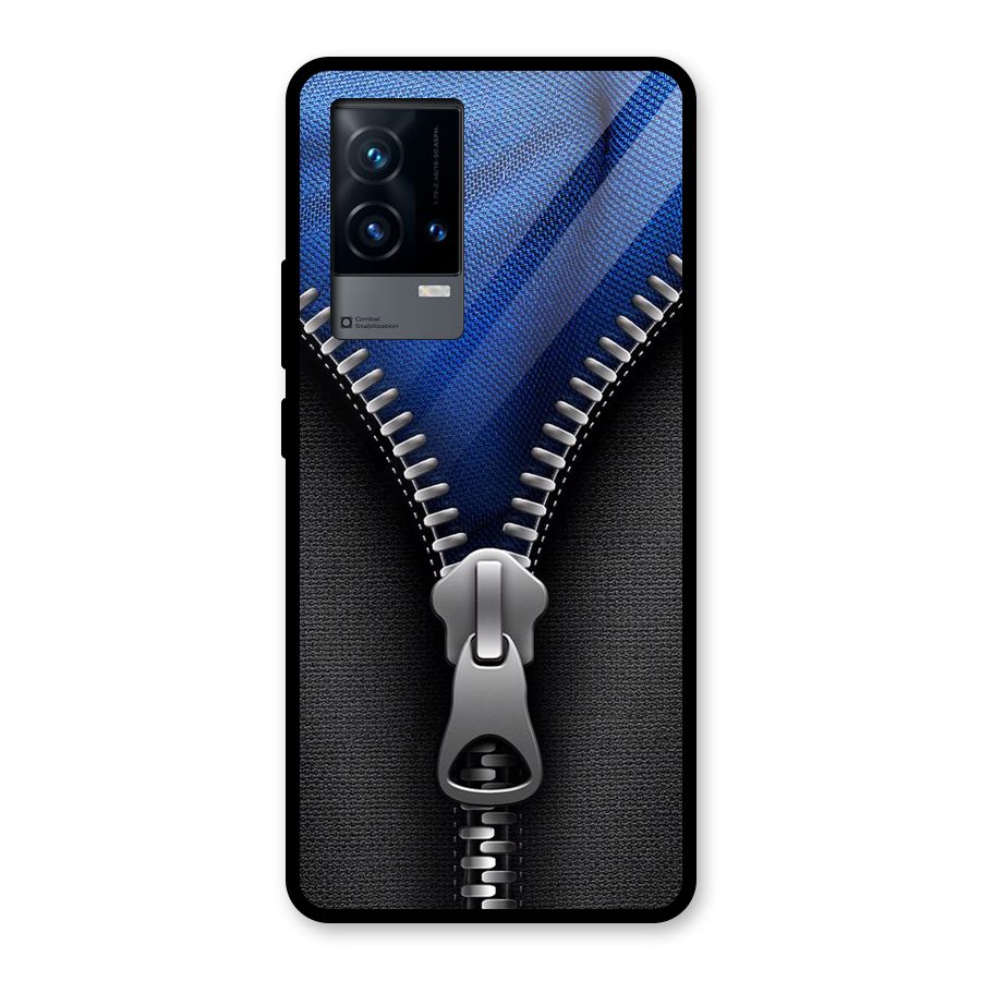 Blue Zipper Glass Back Case for iQOO 9 5G