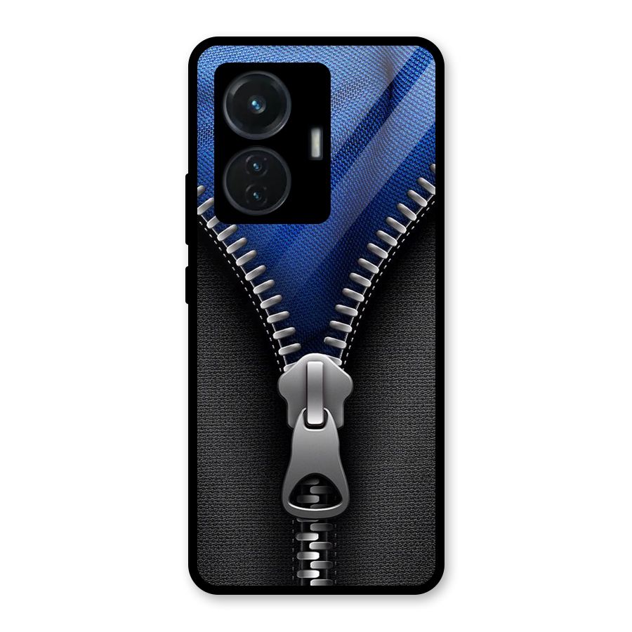 Blue Zipper Glass Back Case for iQOO Z6 44W