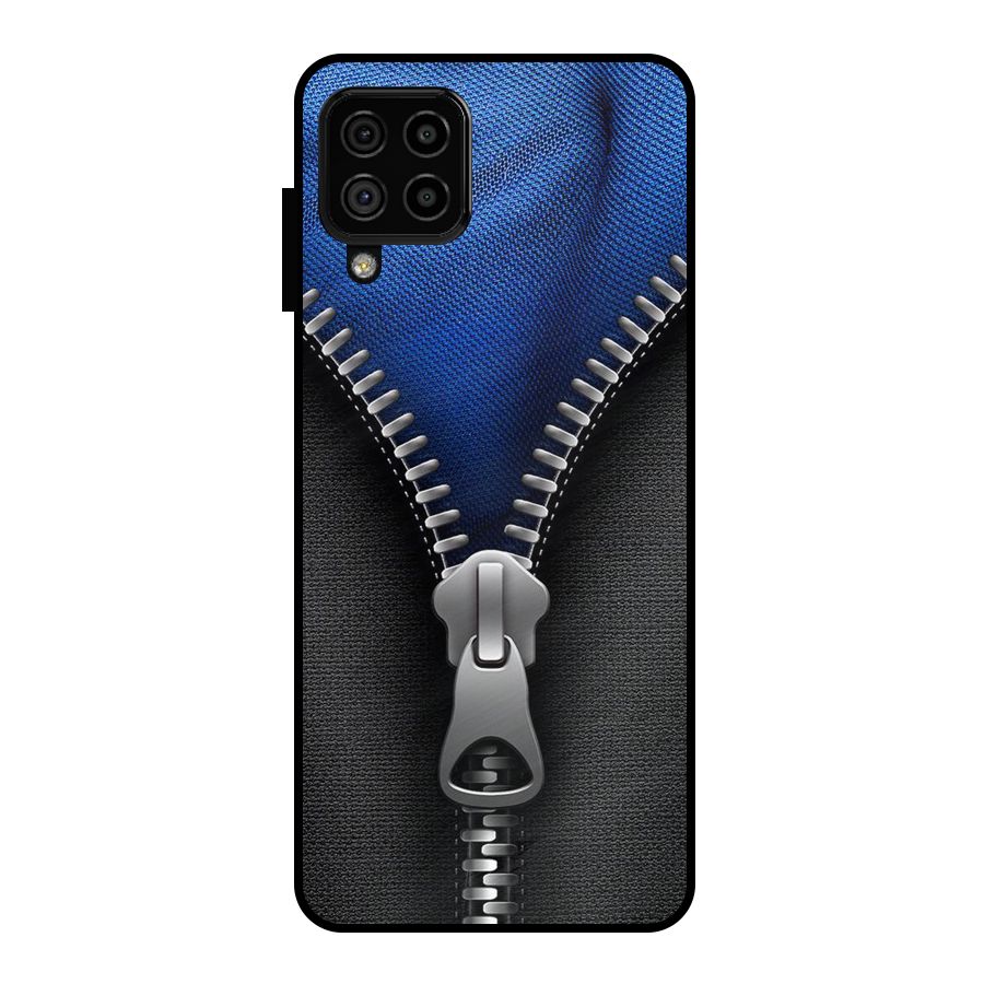 Blue Zipper Metal Back Case for Galaxy A22 4G