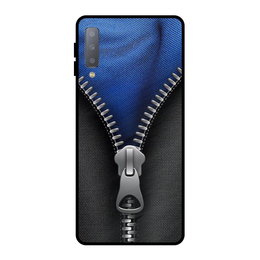 Blue Zipper Metal Back Case for Galaxy A7 (2018)