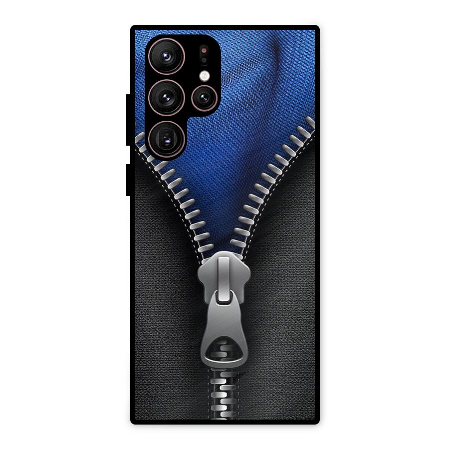 Blue Zipper Metal Back Case for Galaxy S22 Ultra 5G