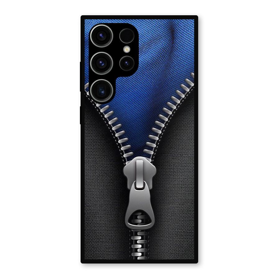 Blue Zipper Metal Back Case for Galaxy S23 Ultra
