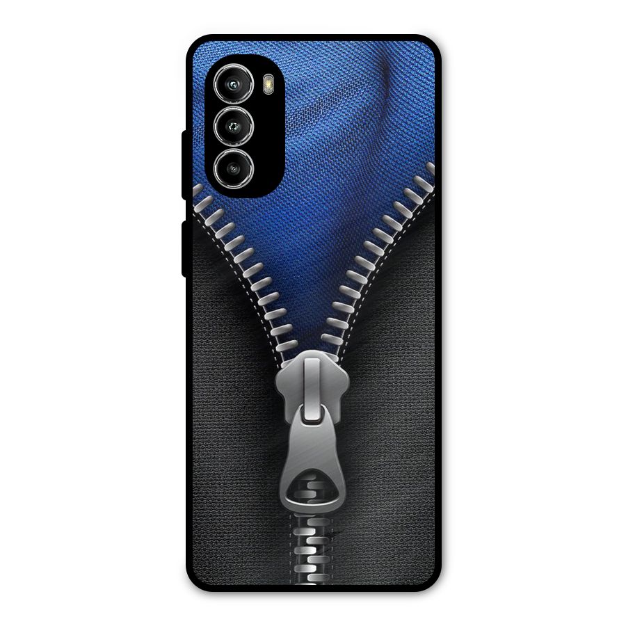 Blue Zipper Metal Back Case for Moto G52