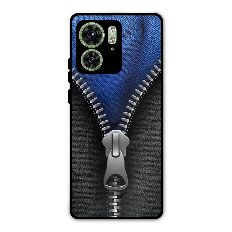 Blue Zipper Metal Back Case for Motorola Edge 40 5G