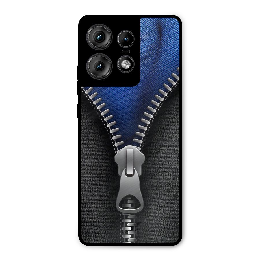 Blue Zipper Metal Back Case for Motorola Edge 50 Pro