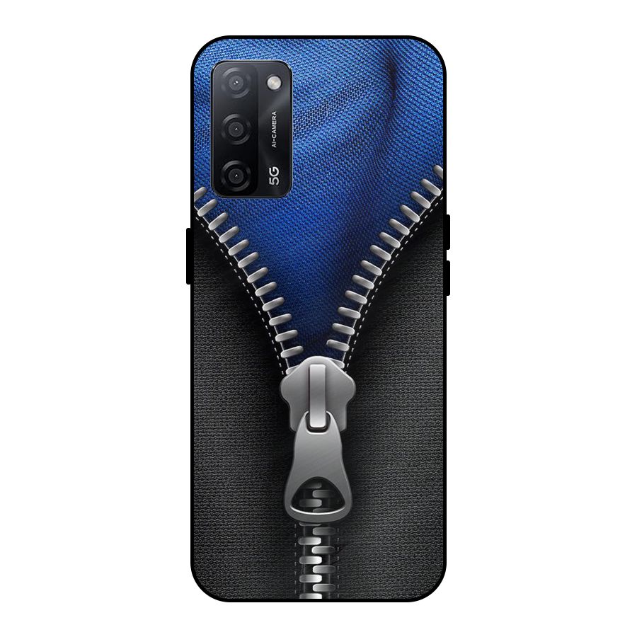 Blue Zipper Metal Back Case for Oppo A53s 5G