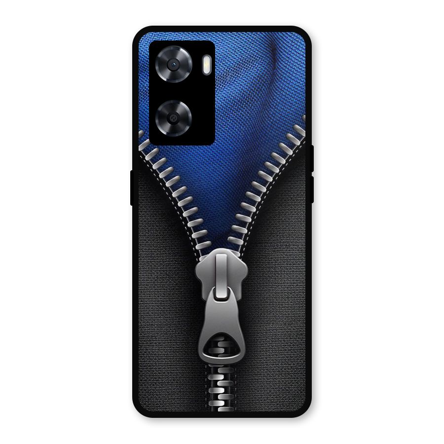 Blue Zipper Metal Back Case for Oppo A57 2022