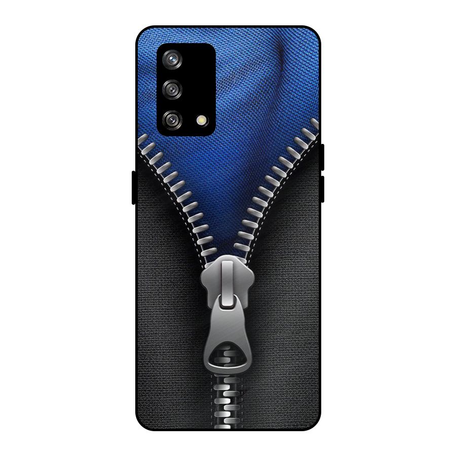 Blue Zipper Metal Back Case for Oppo F19