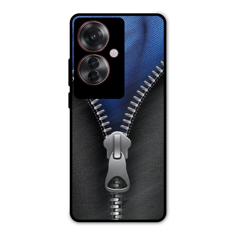 Blue Zipper Metal Back Case for Oppo F25 Pro