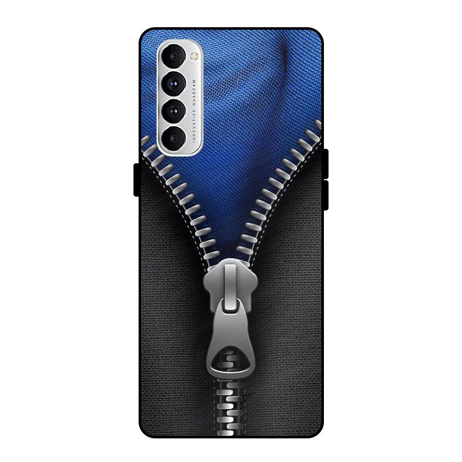 Blue Zipper Metal Back Case for Oppo Reno4 Pro