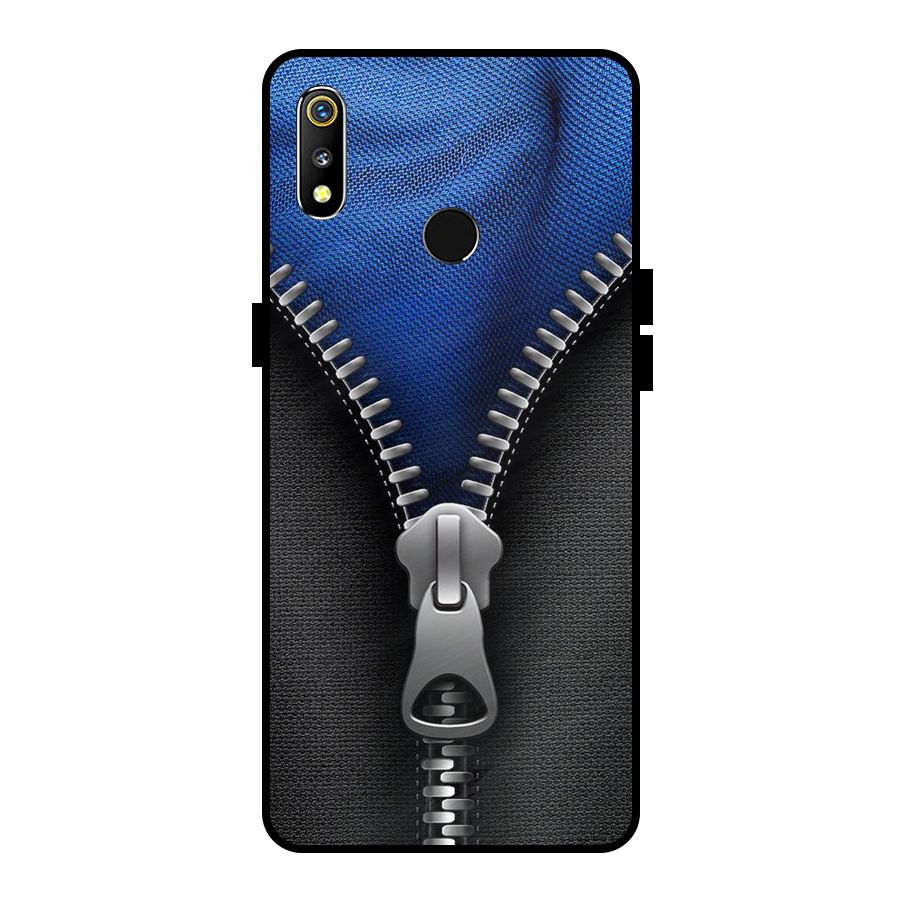 Blue Zipper Metal Back Case for Realme 3i
