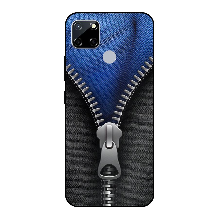 Blue Zipper Metal Back Case for Realme Narzo 30A