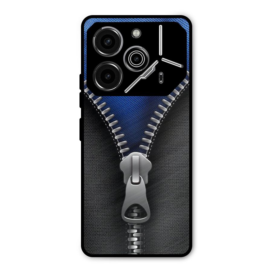Blue Zipper Metal Back Case for Tecno Pova 6 Pro