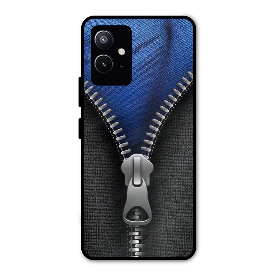 Blue Zipper Metal Back Case for Vivo T1 5G