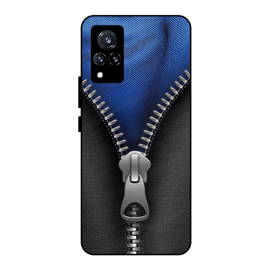 Blue Zipper Metal Back Case for Vivo V21 5G