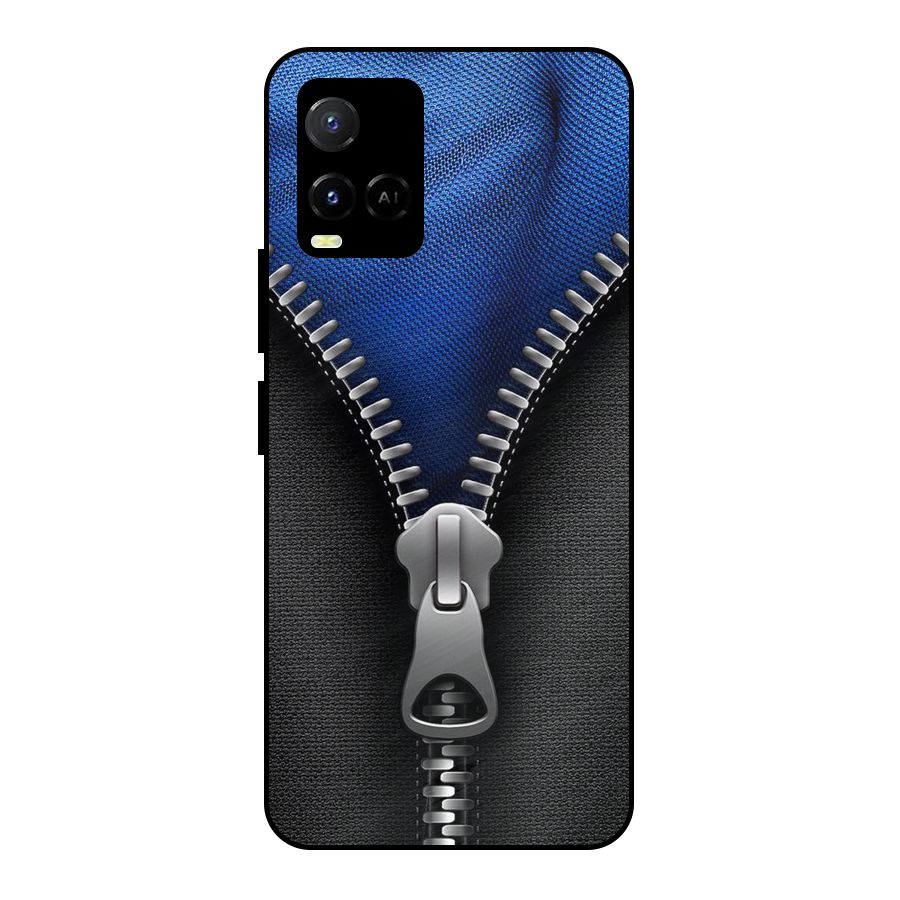 Blue Zipper Metal Back Case for Vivo Y33s
