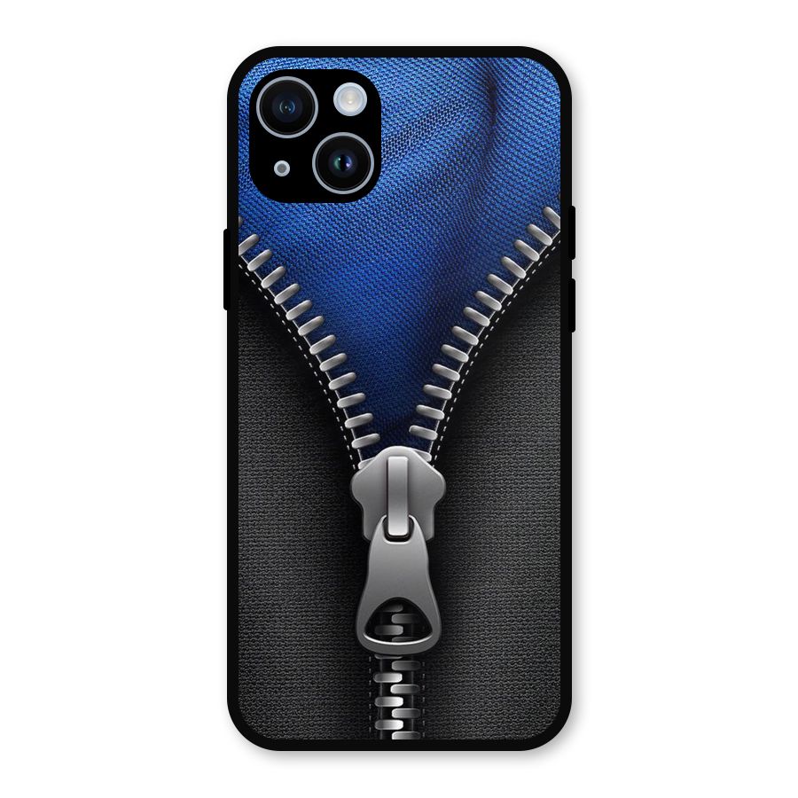 Blue Zipper Metal Back Case for iPhone 14