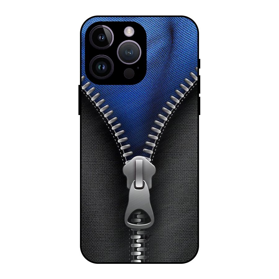 Blue Zipper Metal Back Case for iPhone 14 Pro Max