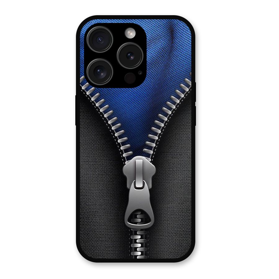 Blue Zipper Metal Back Case for iPhone 15 Pro