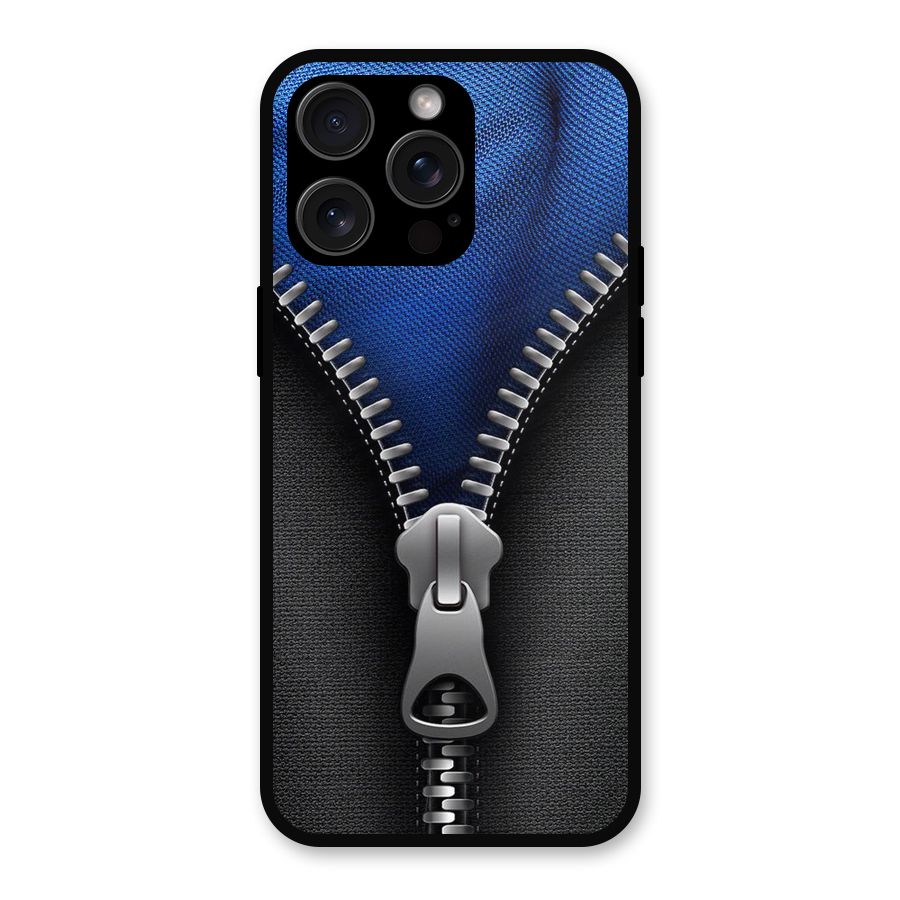 Blue Zipper Metal Back Case for iPhone 15 Pro Max