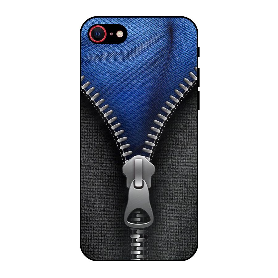 Blue Zipper Metal Back Case for iPhone SE 2020