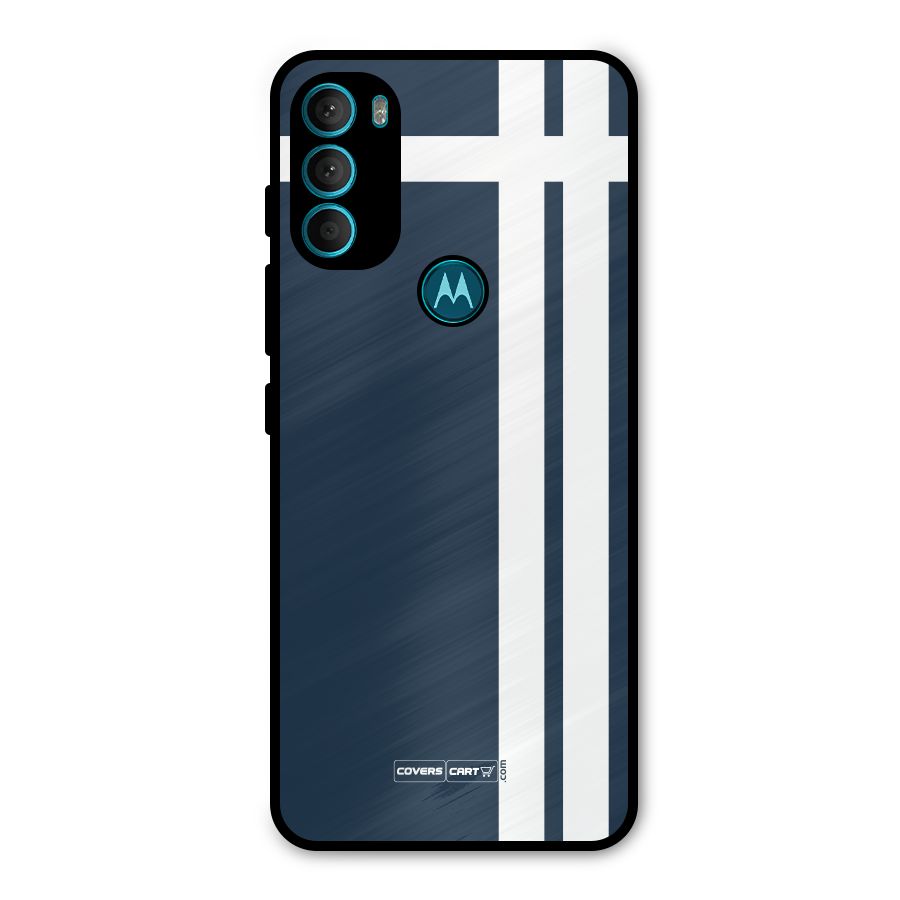 Blue and White Metal Back Case for Moto G71 5G