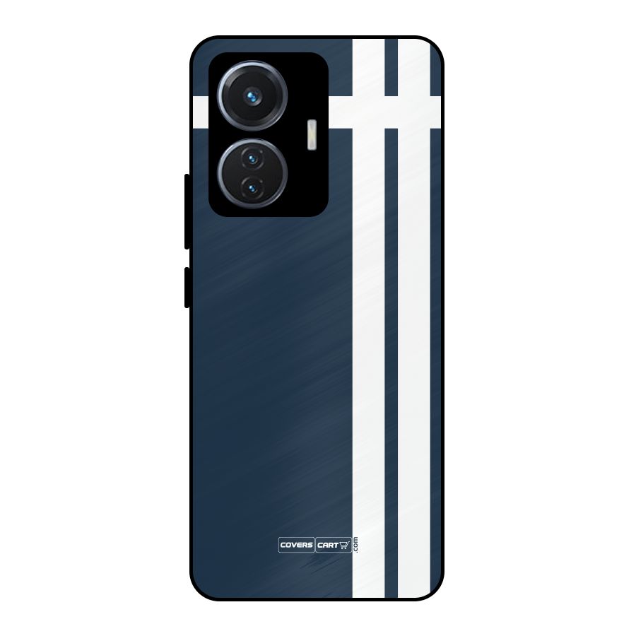 Blue and White Metal Back Case for Vivo T1 44W
